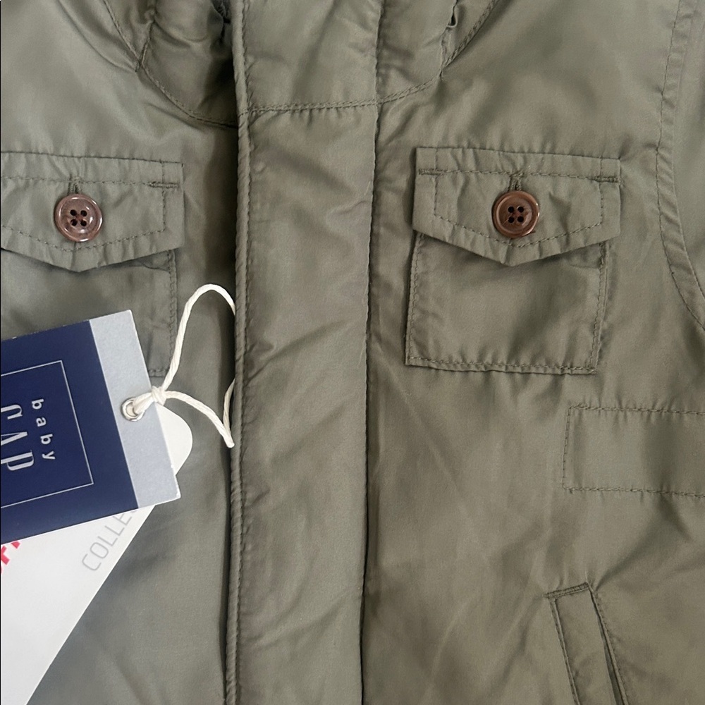 NWT GAP Khaki Green Hooded Jacket with Button Accents 6-12 Months - Picture 2 of 8